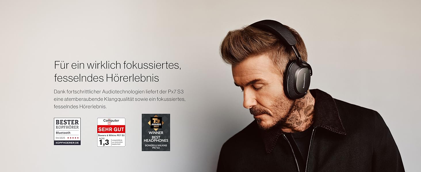 Навушники Bowers & Wilkins Px7 S3: бездротові, з активним шумопоглинанням, aptX™ Lossless, швидка зарядка, 30 годин роботи, 8 мікрофонів - чорний