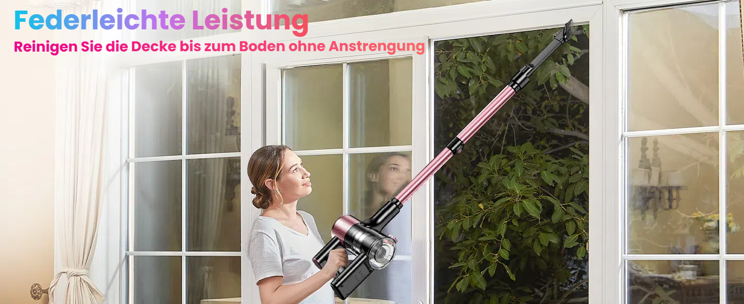 Бездротовий акумуляторний пилосос SUXIANGVAC 45000Pa/500W з LED дисплеєм та антинамотувальною насадкою, 73см подовжуваний шланг для твердих поверхонь, килимів та шерсті тварин, Рожевий