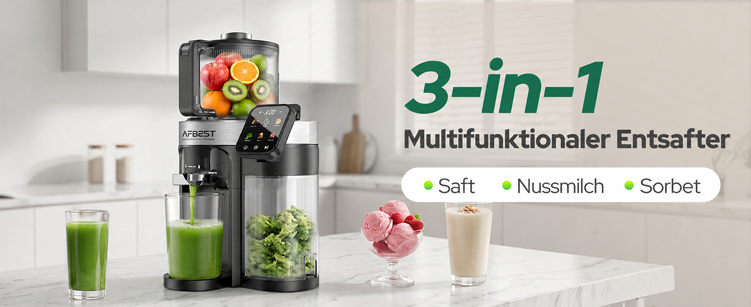 Повільна соковижималка 3-в-1 Slow Juicer з XL-завантажувальним отвором 155 мм, сіра