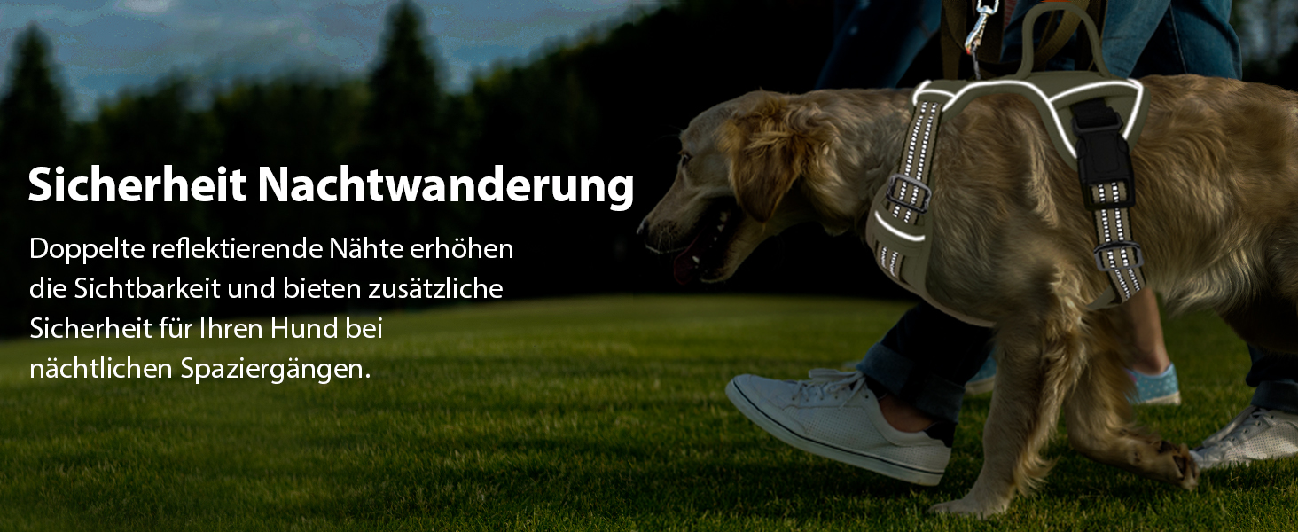 Шлейка для собак середніх порід Funfox, анти-тяга, з ручкою та світловідбиваючими смугами, без коміра, військовий зелений (M)