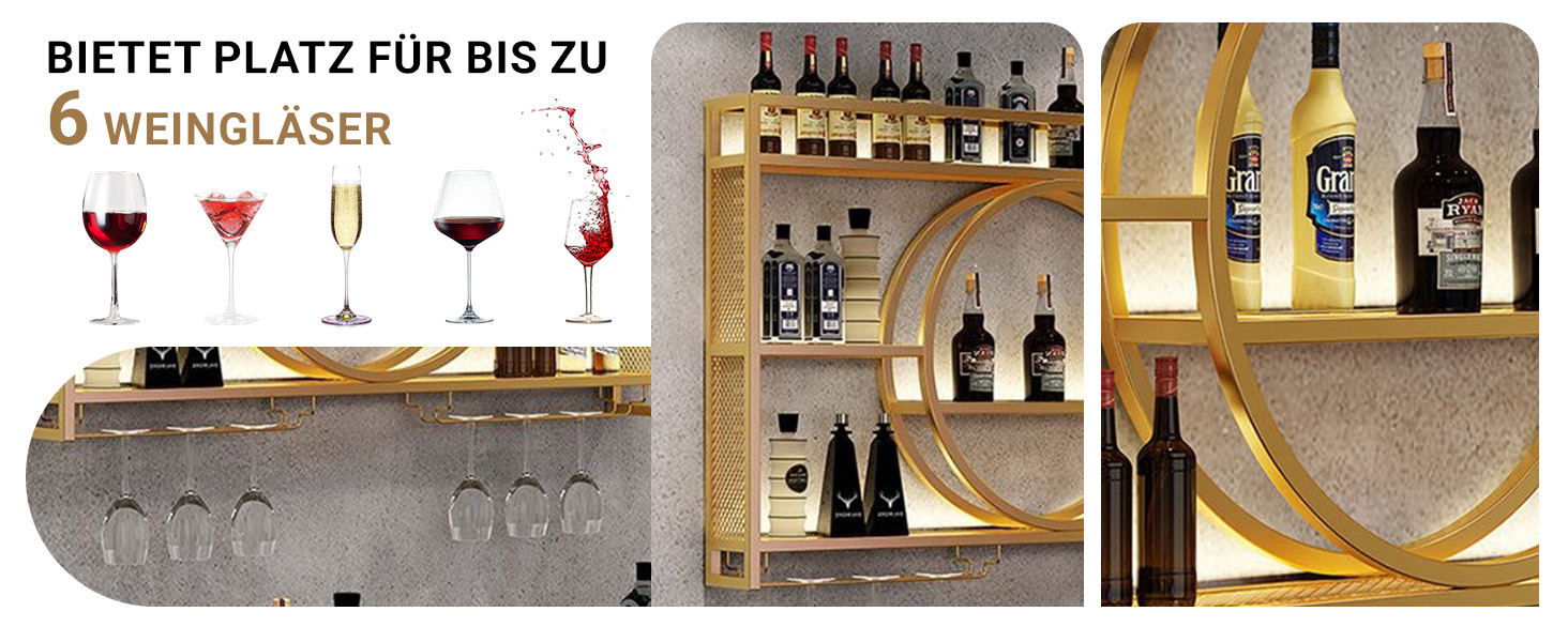 Настінна вітрина для вина Regal Metall: полиця для пляшок, барна вітрина, для бару, ресторану, інтер'єру (золота, 100*15*80)