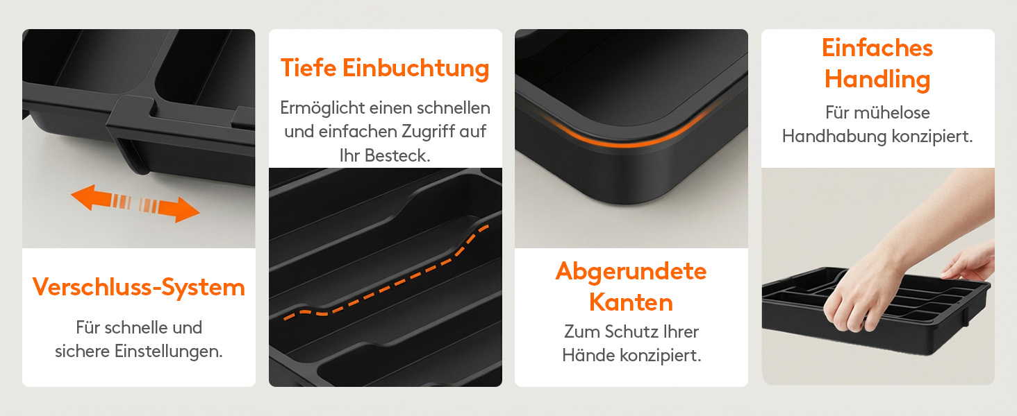 Органайзер для столових приборів Lifewit в шухляду, розсувний, 7-9 відділень, 35-48 см, чорний