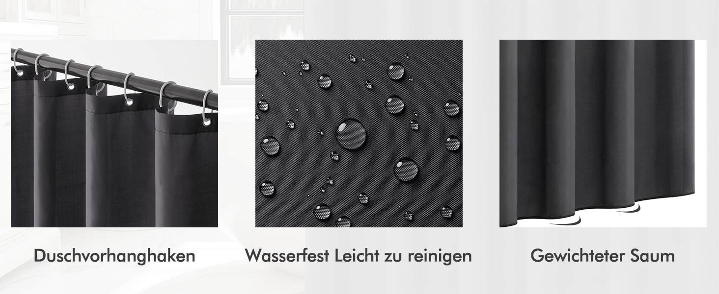 Шторка для душу MIULEE 150x180 см, темно-сіра, водовідштовхувальна, антигрибкова, текстильна, для ванни та душу, з 10 кільцями