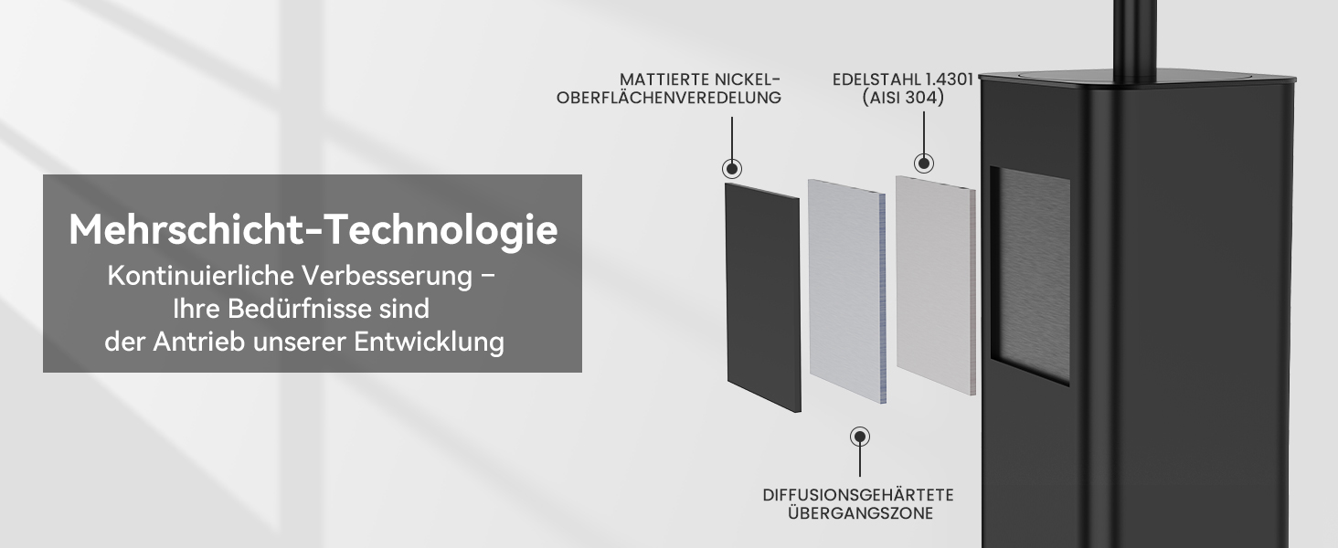 Набір для туалету DOWRY: щітка для унітазу з підставкою (2 насадки), металева, чорна, прямокутна