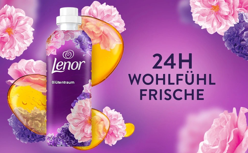Кондиціонер для білизни Lenor Blütentraum, Мегапак 12 шт по 756 мл (на 432 прання), аромат Квітковий сон, активний захист від запахів