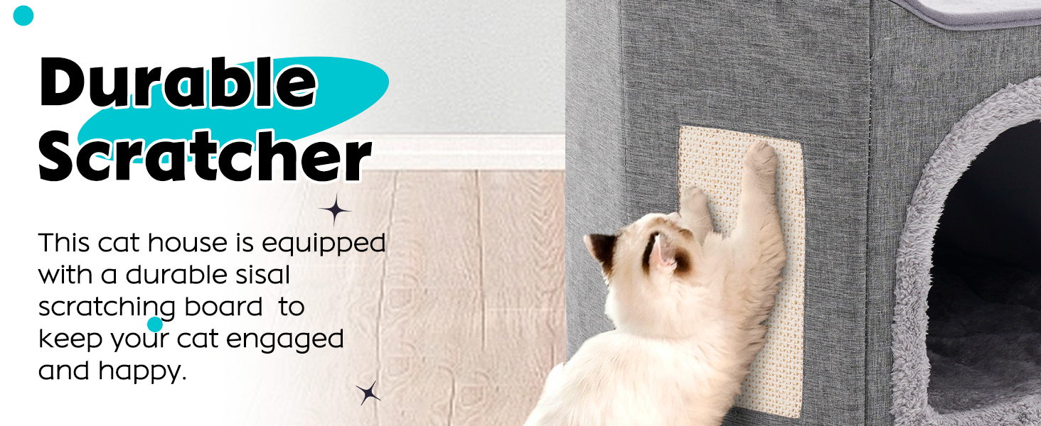 Кіт-будинок складаний великий для котів, кіт-печера з когтеточкою, 2-ярусне ліжко для котів, сірий