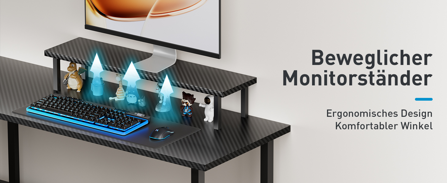 Ігровий стіл кутовий 150x100 см з 3 розетками та 2 USB, зворотний, з LED підсвічуванням, з ящиками та підставкою для монітора. Стіл для геймінгу, офісу, дому. (150 x 100 см, карбон)