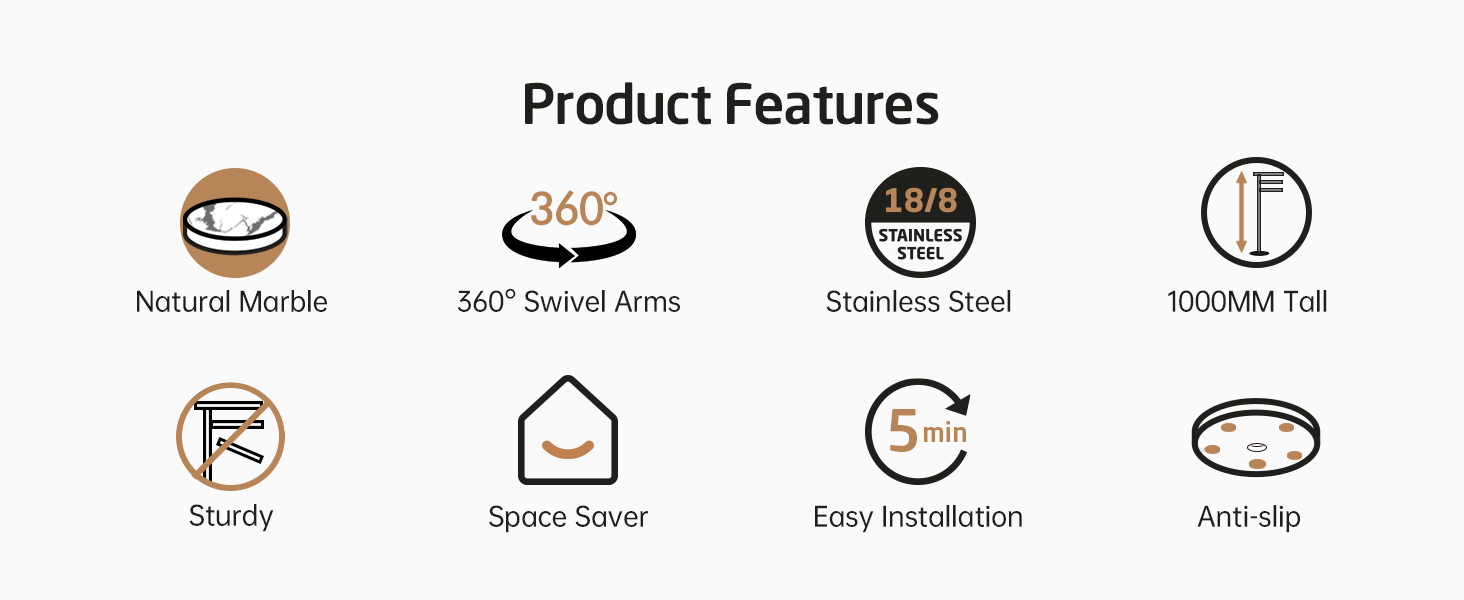 Підставка для рушників KES Gold, настільна, з нержавіючої сталі 18/8, з мамарморовою основою, 3-х ярусна, BTH219-BZ