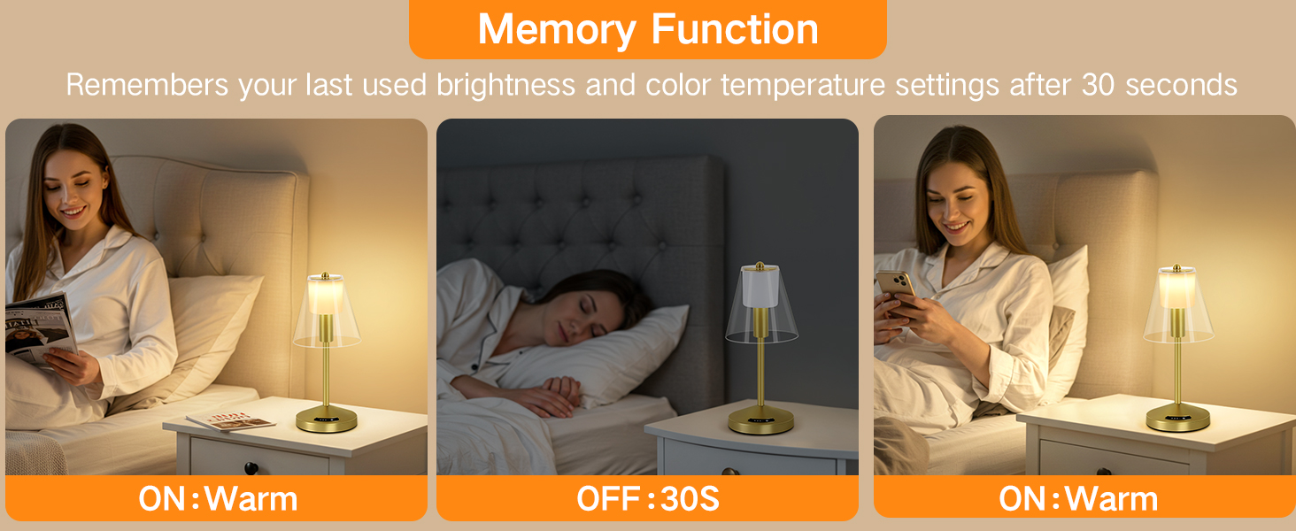 OUTON Бездротова настільна лампа Gold – LED лампа з торканням, регулювання яскравості, 3 режими кольору (3000K–6000K), акумулятор 4000mAh, USB-C, до 120 годин роботи, пам'ять, для спальні, бару та декору, золота