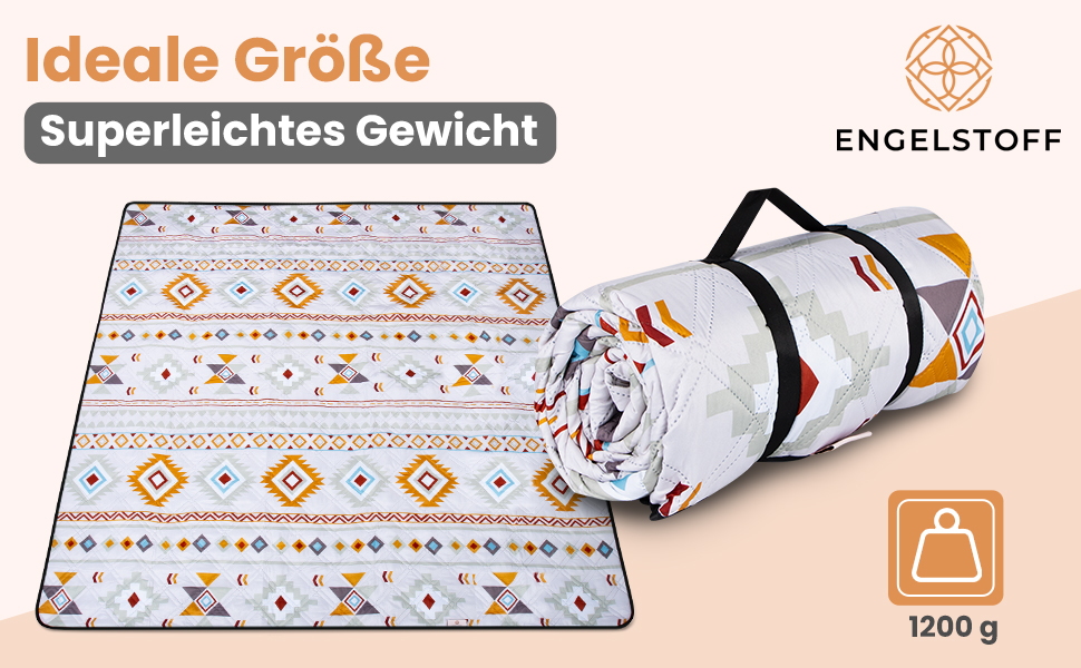 Пікнікова ковдра Engelstoff водонепроникна Boho 200x200 см — пляжна термоковдра XXL для відпочинку, парку, подорожей, кемпінгу, ізоляційна, з e-book