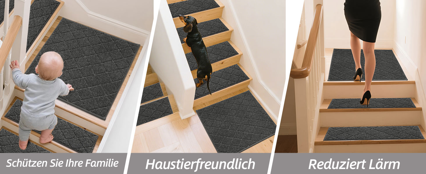 Ковзаючі сходи COSY HOMEER, 15 шт., 70 x 22 см, антиковзаючі, самоклеючі, машинне прання, 100% поліестер, TPE-підкладка, для дітей, літніх людей та домашніх тварин, сірий та білий