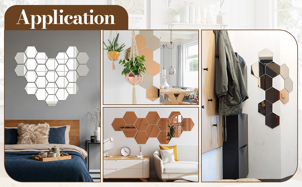 24 шт. Дзеркальні наліпки-плитки, шестикутні, самоклеючі. Дзеркало для стін, акрилове, з клеєм. Фольга-дзеркало, акрил, шестикутник для декору стін вітальні, спальні, ванної кімнати