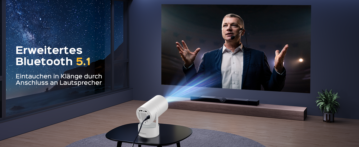 Aubor Mentech Mini Beamer 4K: Портативний проєктор для дому з Wi-Fi 6, BT 5.2 та Android OS, Auto Keystone, 180° та підтримкою HDMI.