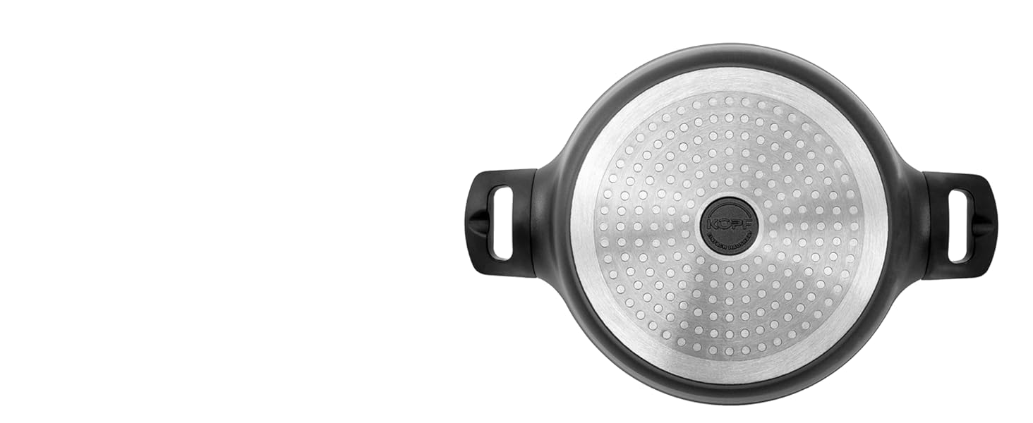 Набір каструль KOPF Thermo Pro з алюмінію для індукції, антипригарне покриття Teflon, мармуровий дизайн, 3 каструлі з кришками та сковорода, універсальні, 7 предметів, чорний