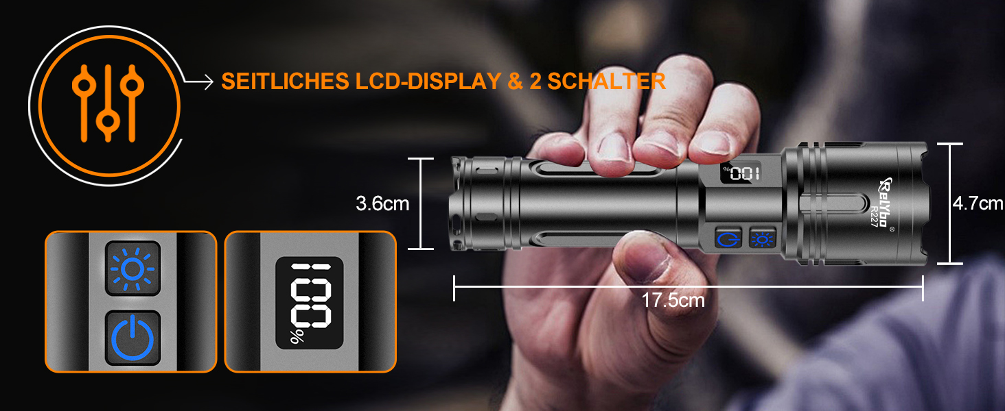 LED ліхтар на акумуляторі XHM90.2 - 500000 люмен, тактичний ліхтар, 2 режими, регулювання яскравості, чорний