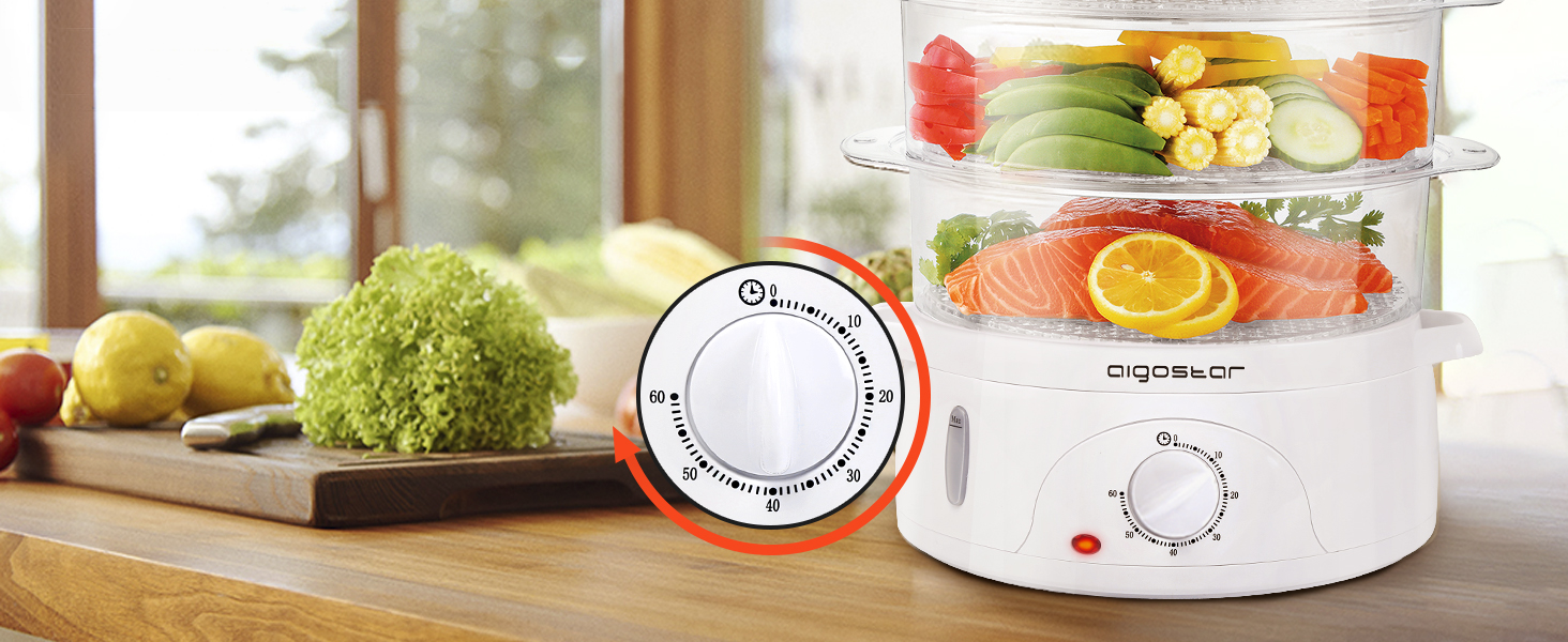 Пароварка Aigostar Fitfoodie 30CFO, 9 л, 800 Вт, 3 яруси, BPA Free, з таймером