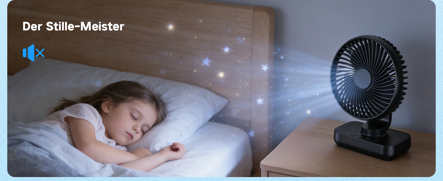 Портативний вентилятор настільний з акумулятором, тихий (30 дБ), 4 швидкості, LED дисплей, USB-C, знімний, для дому та офісу