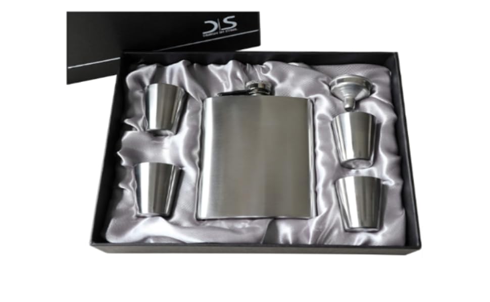 Набір фляга з воронкою та 4 шт. склянок для шнапсу об'ємом 3cl – подарункова коробка, фляга 7 oz (207ml)