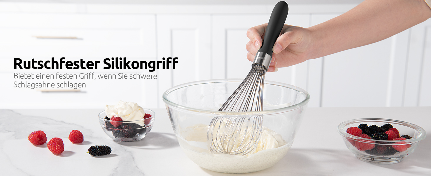 Міксер кухонний U-Taste, 30 см, з нержавіючої сталі 18/10, 12 гнучких дротів, силіконовий ручка, для тіста та соусів (Чорний)