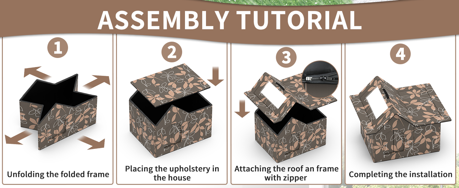 Кіт-будинок для вулиці, зимостійкий, знімні подушки, захист від холоду для котів, легко збирається, зелений (коричневий), 33 x 38 x 43 см