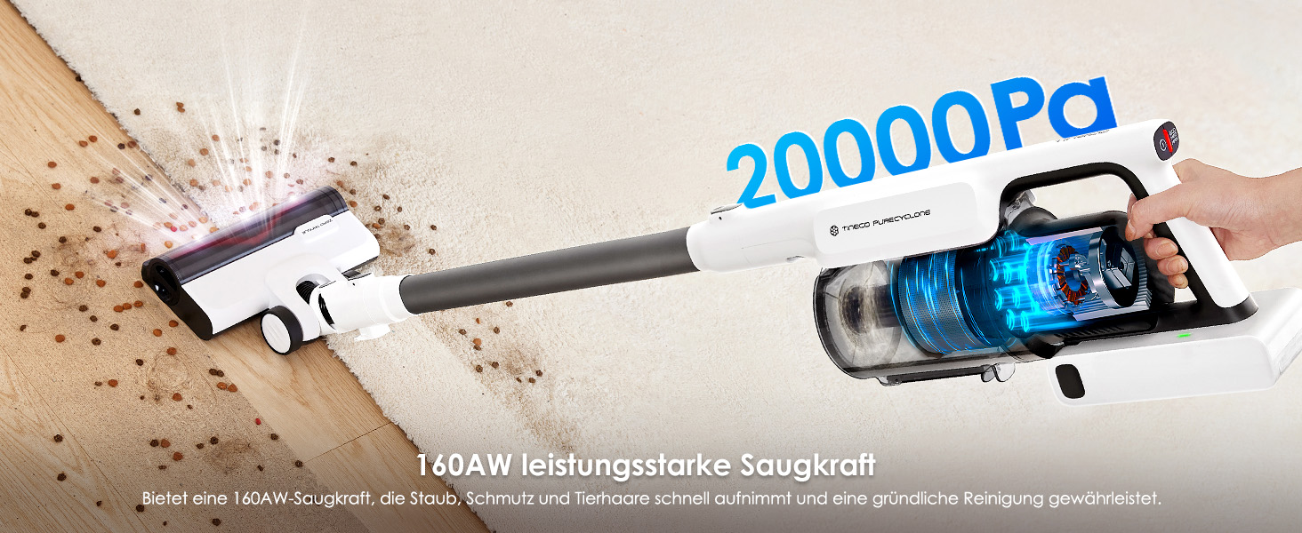 Бездротовий пилосос Tineco A30S: потужний акумуляторний вертикальний пилосос з великим контейнером для пилу та турбощіткою для видалення шерсті тварин