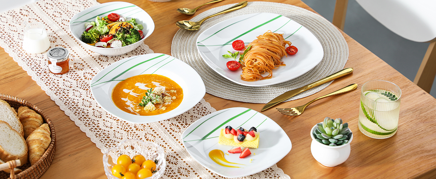 VEWEET Сервіз столовий 'Aviva' з порцеляни, 60 предметів | Комплектний сервіз для 4-12 осіб (24 предм.) | Тарілки, супові тарілки, десертні тарілки, чашки та блюця