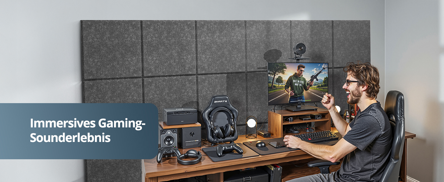 Самоклеючі акустичні панелі з фетру для звукоізоляції стін, стелі та дверей, 12 шт (30x30x0.9 см), 1.08㎡, темно-сірі — шумопоглинаючі плити для студії, вітальні та офісу