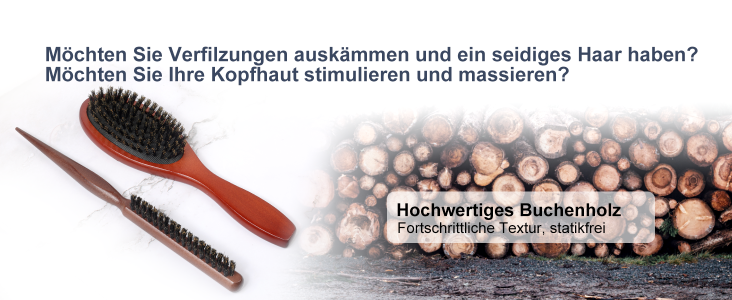Дерев'яна щітка для волосся AISEELY з щетиною дикого кабана (2 шт.) - зменшує ламкість та пухнастість