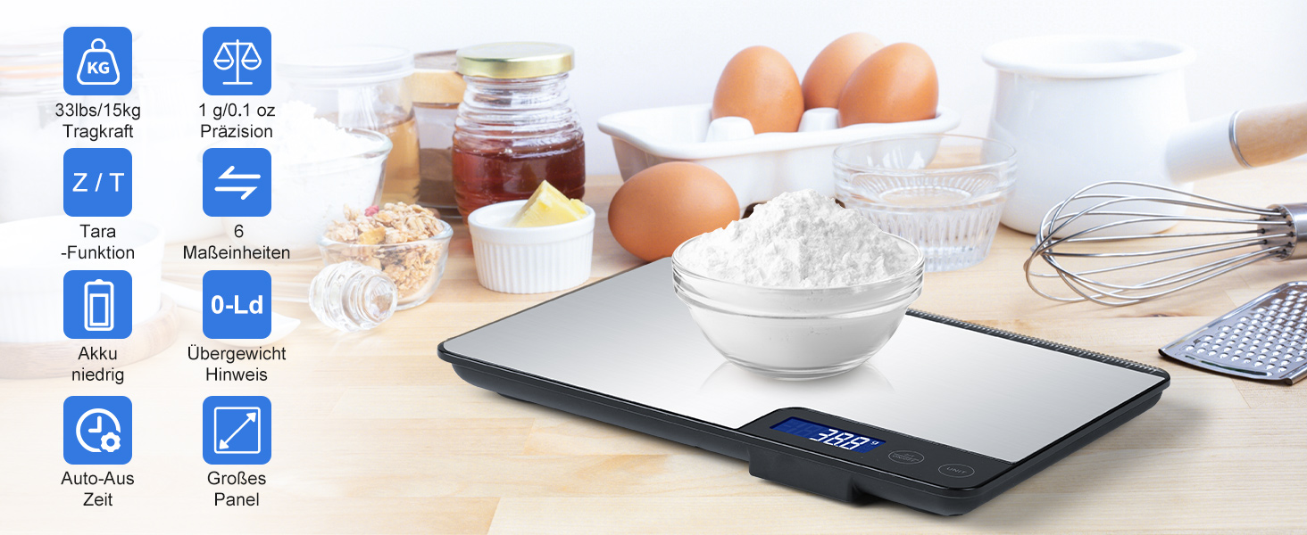 Кухонні ваги Dr. Oetker 10 кг, цифрові з LCD-дисплеєм, мультифункціональні для приготування та випікання, точність до 1г, функція тарування, 6 одиниць вимірювання, модель K30H