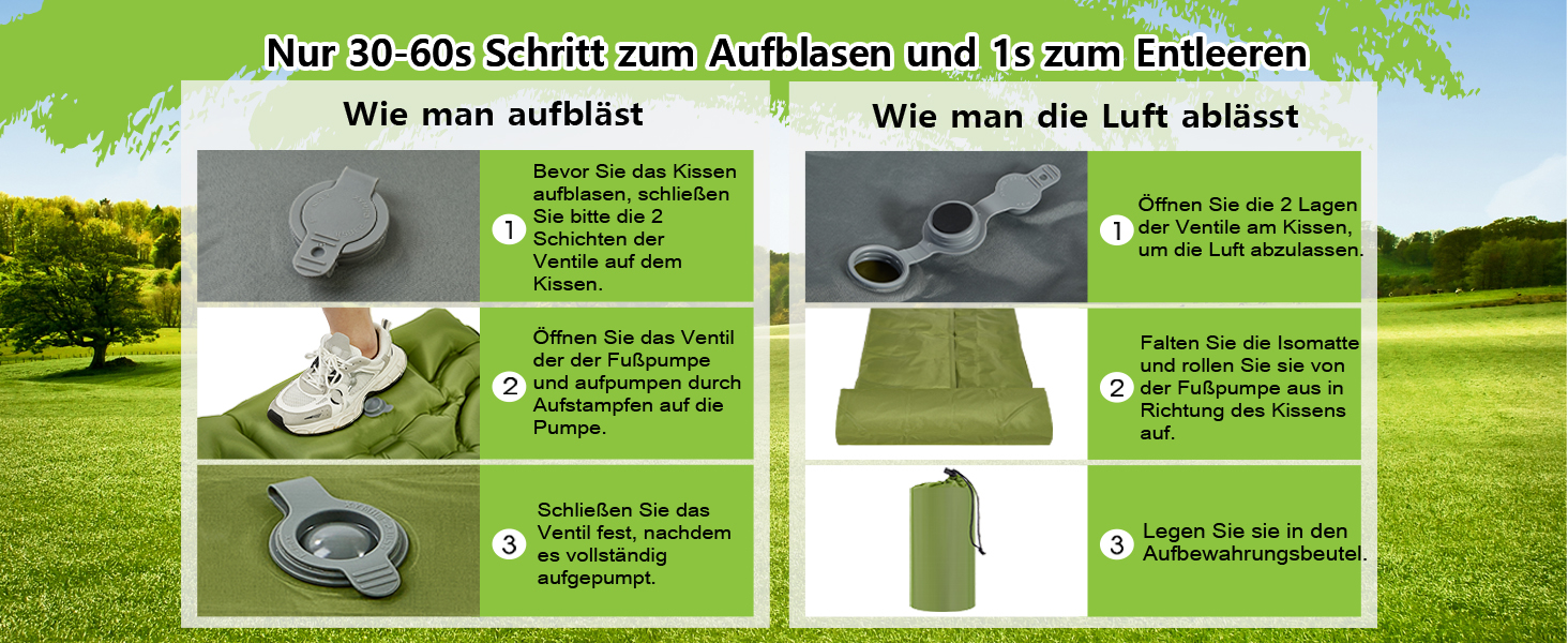 MEIJO Килимок для кемпінгу самонадувний, ізомат, туристичний килимок для сну, легкий, з насосом, для відпочинку на природі, у наметі, на пляжі, блакитний & сірий (зелений & сірий)