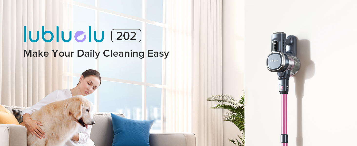 Бездротовий акумуляторний пилосос Lubluelu з LED-щіткою, HEPA-фільтром та потужністю 220W (25kPa). Час роботи до 50 хвилин. Підходить для твердих поверхонь, шерсті тварин та килимів. Колір: рожевий