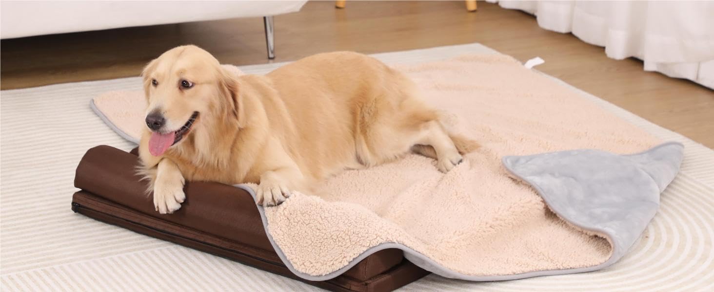 PETTOM Деки для собак та котів, флісова підстилка, водовідштовхувальна, 152 x 127 см (Світло-сірий + Бежевий)