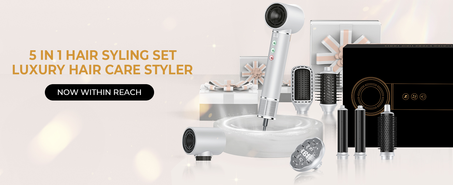 OKWRAP Airstyler Hair Styler Set 7 в 1: Фен, плойка, щітка для волосся, іонізація, 110000 об/хв, тиха робота