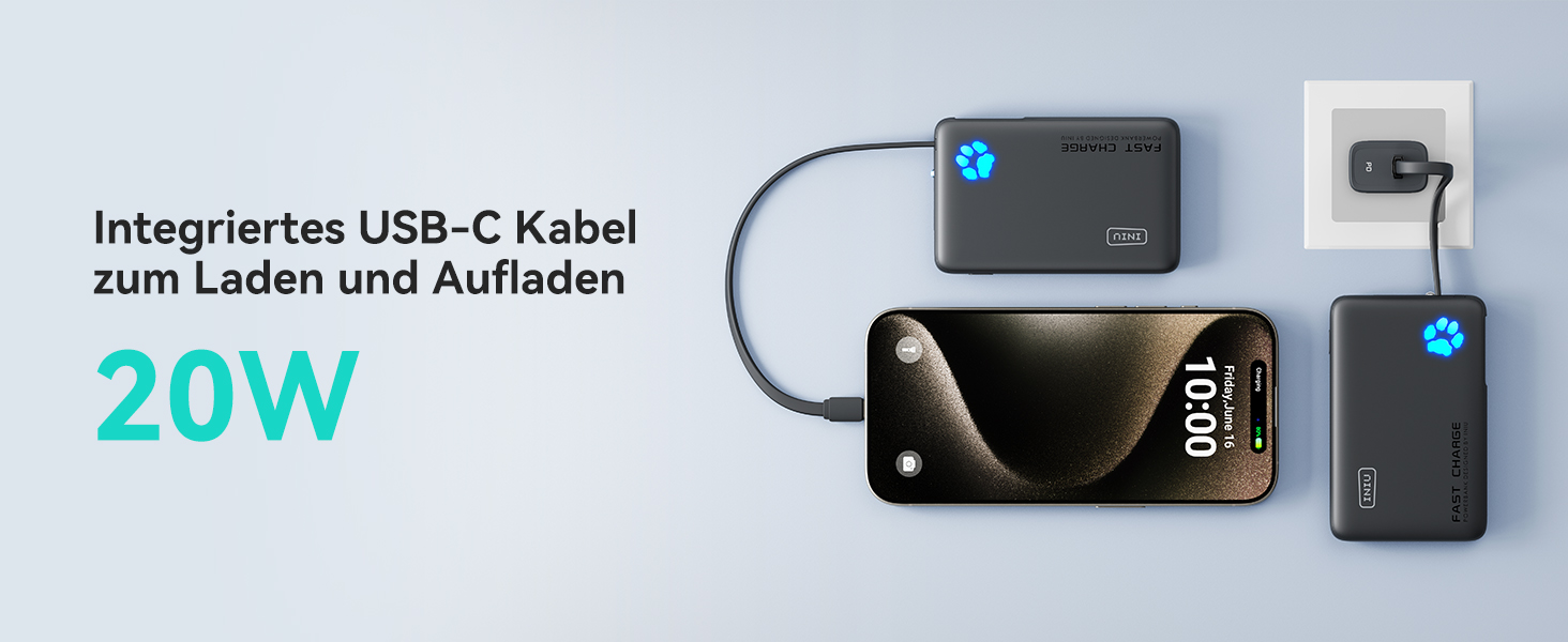 Power Bank INIU 10000mAh 20W з USB-C, PD3.0 QC4.0 для iPhone, Samsung, iPad (Orange)