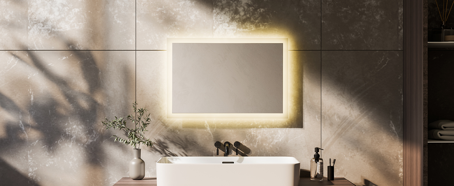 Дзеркало для ванної кімнати EMKE® з підсвічуванням 80x60 см, тепле біле світло 3000K, вимикач, вертикальна/горизонтальна установка, IP44, енергозберігаюче