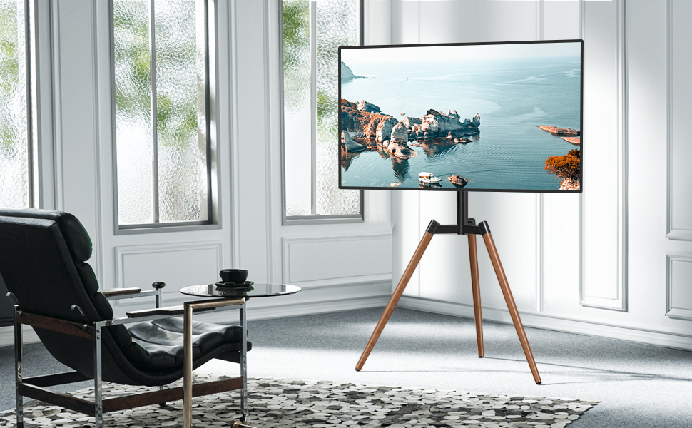 RFIVER Adjustable TV Stand with Swivel - Fits 32-65 Inch TVs, VESA 400x400, 35kg Weight Capacity (Red-Brown)