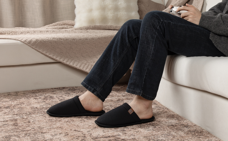 Чоловічі тапочки RockDove LiteStep з вафельної в'язки для дому, чорні (47/48 EU)