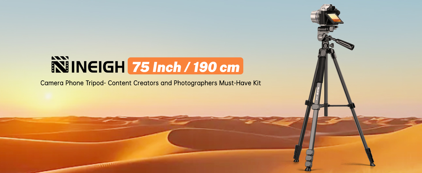 Штатив для камери та смартфона Nineigh, 190 см, з пусковим гачком, легкий алюмінієвий, з трьохсторонньою головкою, для iPhone/Samsung/Huawei/DSLR