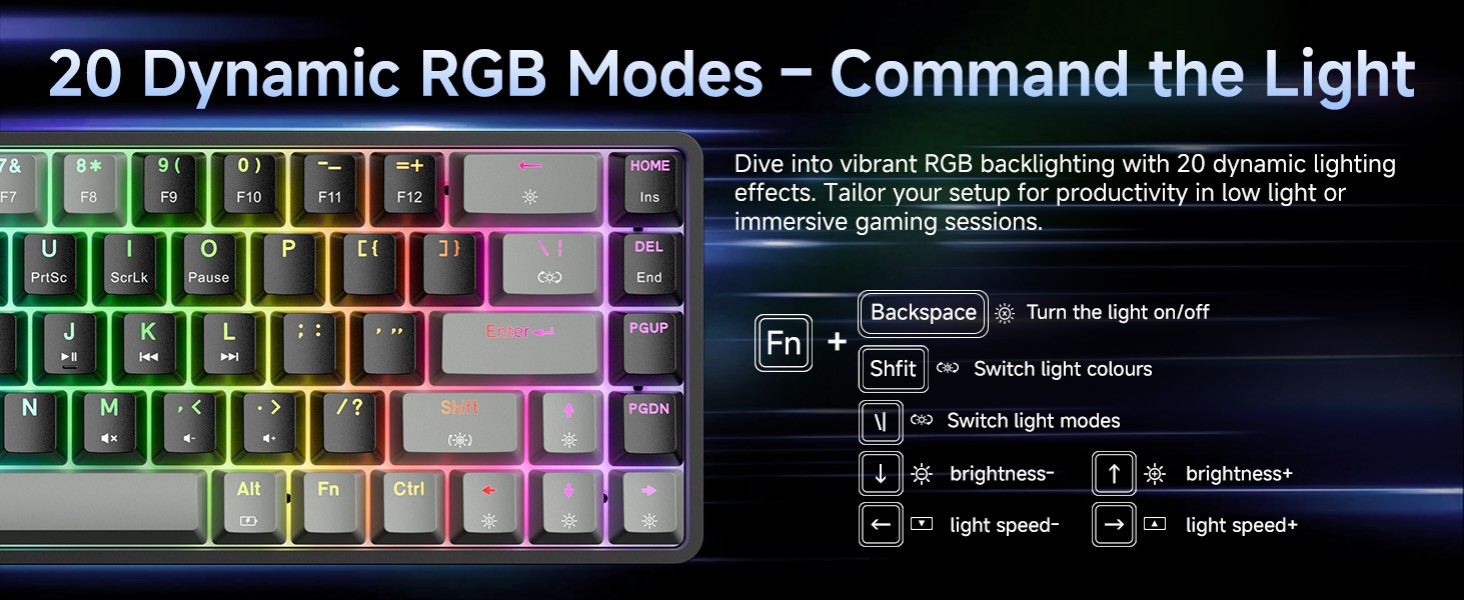 Dierya DK68 - Бездротова ігрова клавіатура з RGB підсвічуванням (68 клавіш, механічні перемикачі Red, QWERTY, Grey-Black)