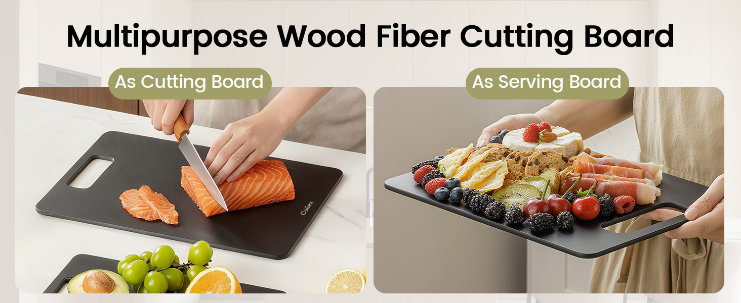 Набір дерев'яних обрізних дощок 2 шт. з бамбука, стійкі до миття в посудомийній машині, високої щільності, нетоксичні, BPA-free, з антиковзними ніжками, безпечні для ножів – ідеально для кухні та як подарунок, чорного кольору