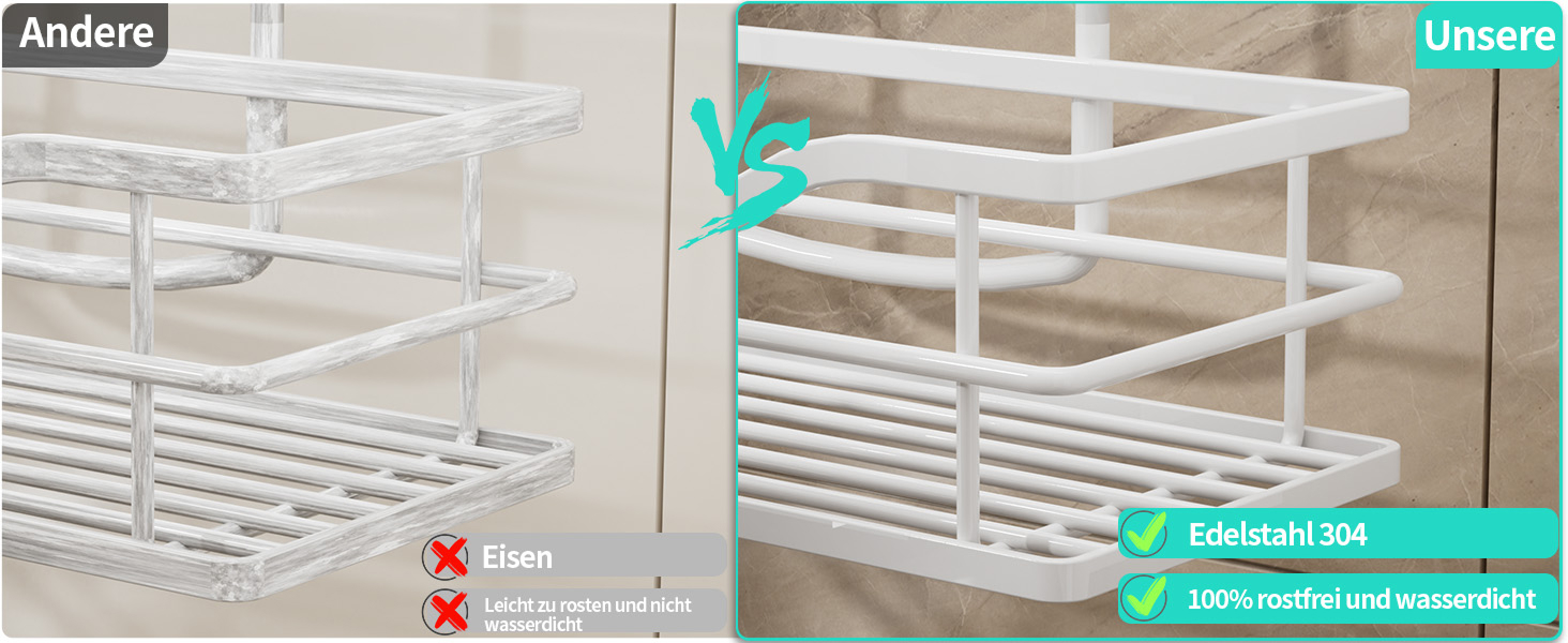 Настінна поличка для душу HapiRm з 4 гачками - органайзер для шампуню та засобів для душу, білий