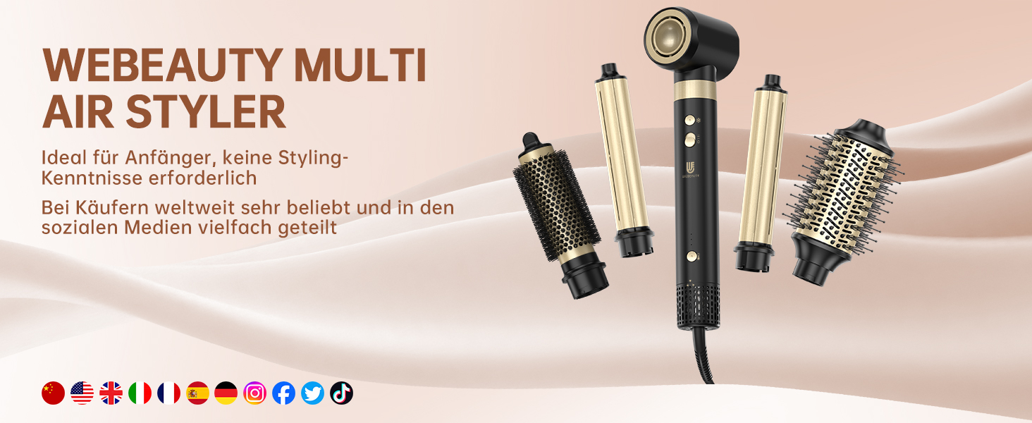 Webeauty Airstyler 7-в-1: Фен-щітка, плойка, випрямляч, 110000 об/хв, 25 м/с, 500 млн негативних іонів