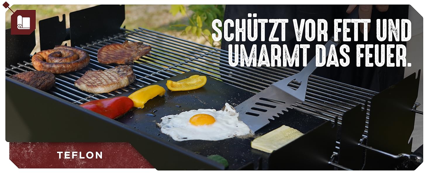 HORUS 23 Набір гриля з аксесуарами з нержавіючої сталі: щитківка, рукавиці для захисту від тепла, килимок для гриля - подарунок для чоловіків