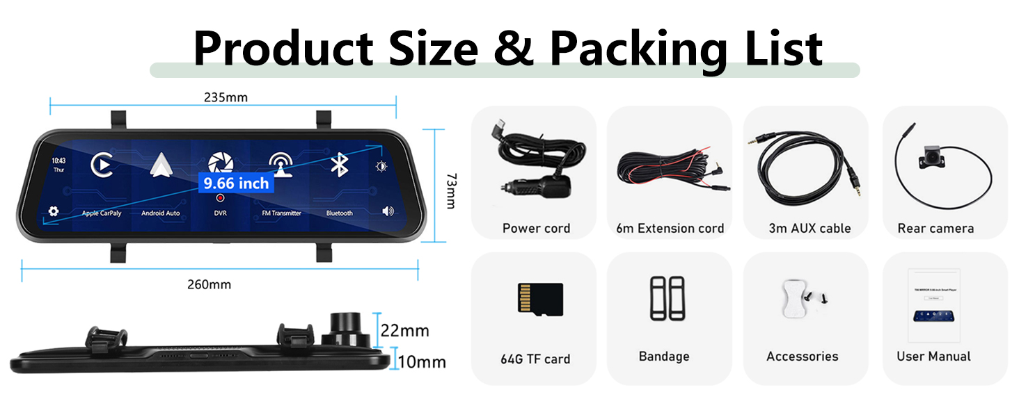 Дзеркало-відеореєстратор Podofo 9.66
