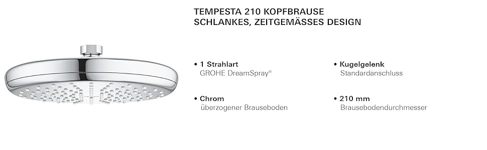 Верхній душ Grohe Tempesta 210, хром, 26408000