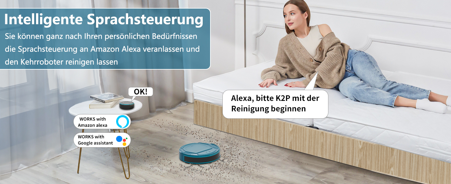 Робот-пилосос OKP, 3000Pa, з Wi-Fi, керуванням через додаток/Alexa, для шерсті тварин, килимів та твердих підлог, самостійна зарядка, K2P