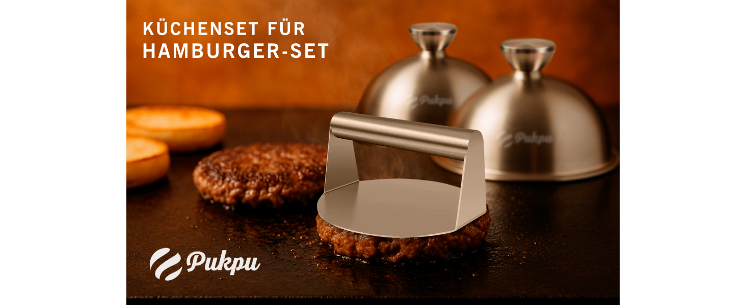 Набір для приготування Smash Burger – 6 предметів: прес для бургерів, розчавлювач, 2 кришки для плавлення сиру, лопатка для гриля та шампури – подарунок для чоловіків та любителів гриля (Чорний, 6 предметів)