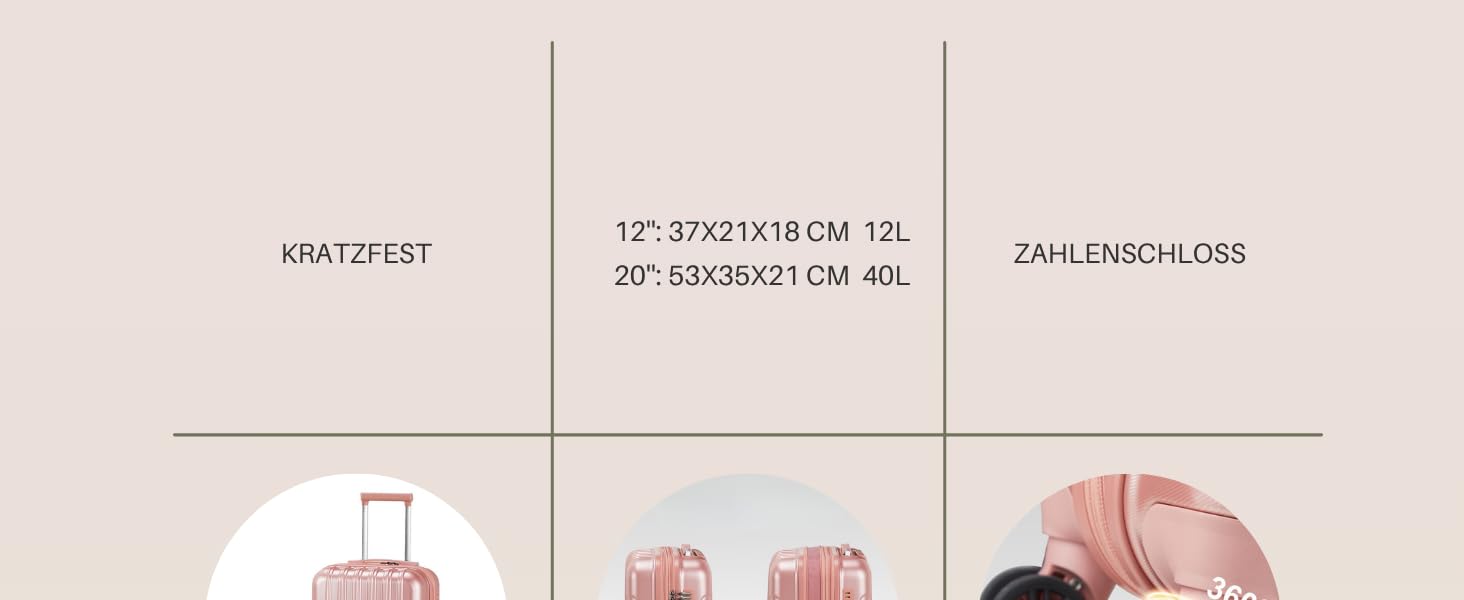 Набір валіз LALAHO 3 шт. з жорстким корпусом, великий дорожній набір, валізи з колесами, ABS+PC, ручна поклажа, набір валіз з жорстким корпусом, м'ятно-зелений (рожеве золото)