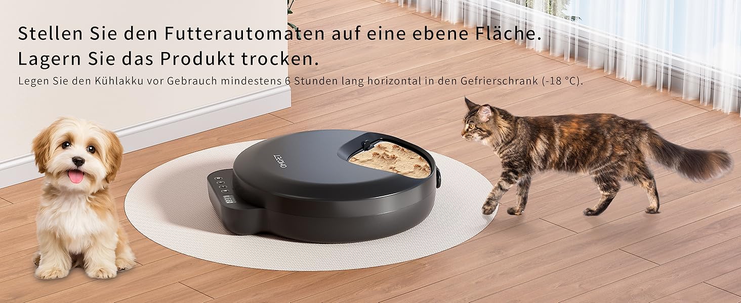 Автоматичний дозатор корму для котів та собак, 8oz*4 порції, з таймером, акумуляторний, з блокуванням, 2 охолоджуючі акумулятори (Чорний)