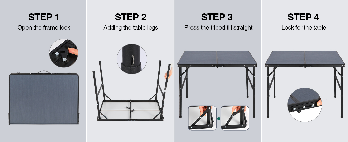 Складний кемпінговий стіл REDCAMP з регульованою висотою 90x60 см, чорно-сірий - для дому, балкону, пікніка